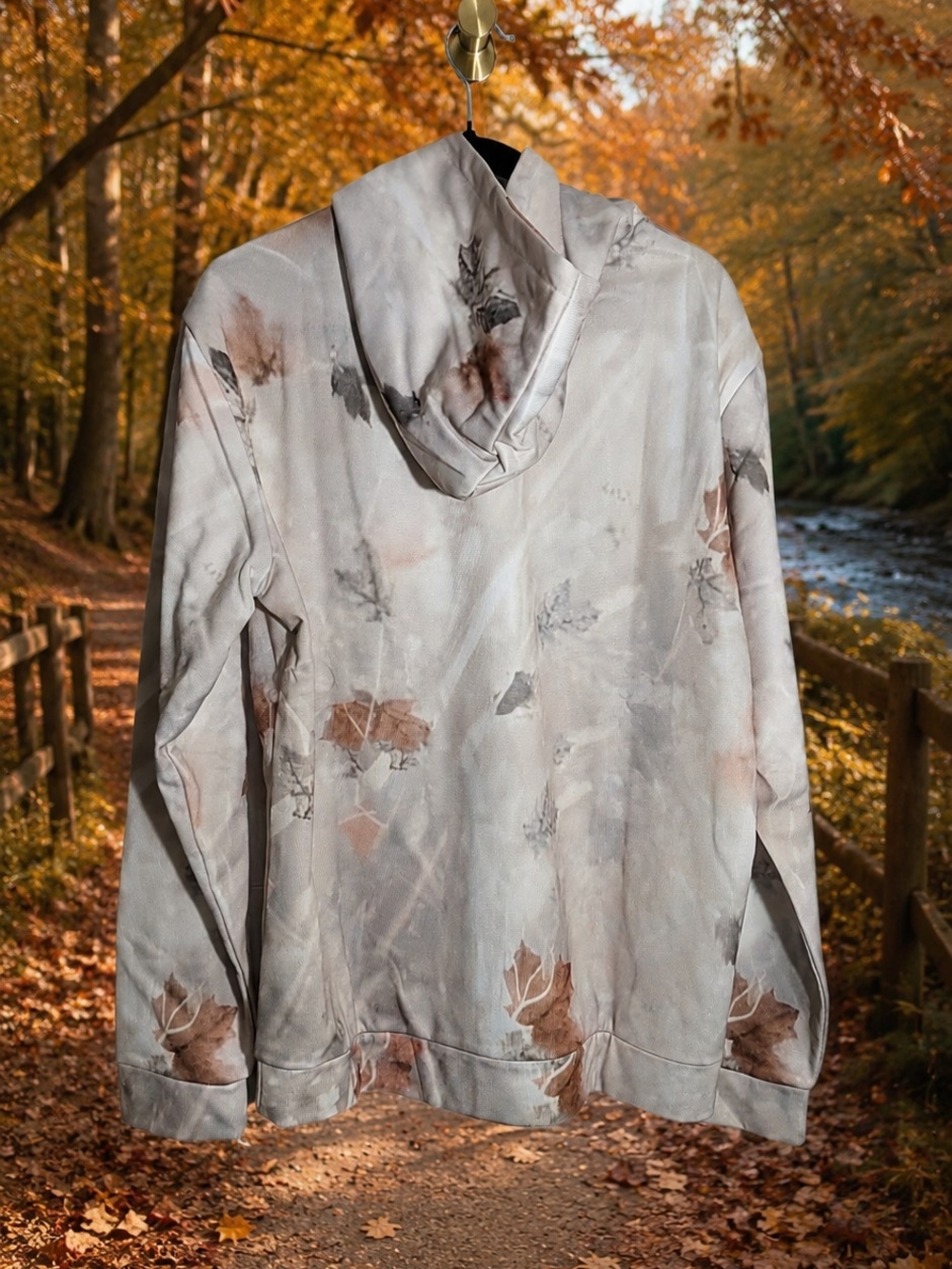 Women's Light Camo White Pink Gray Pullover Fleece Hoodie Polyester Size L